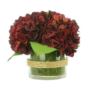 Hydrangea Floral Arrangement in Rope Glass Vase - Image 0