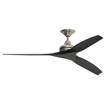 Curved Wood + Metal Ceiling Fan, 18W Led, Polished Brass/Whiskey Wood - Image 1