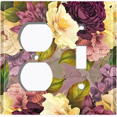 Metal Light Switch Plate Outlet Cover (Flower Purple White Rose 3 - (L) Single Duplex / (R) Single Toggle) - Image 0