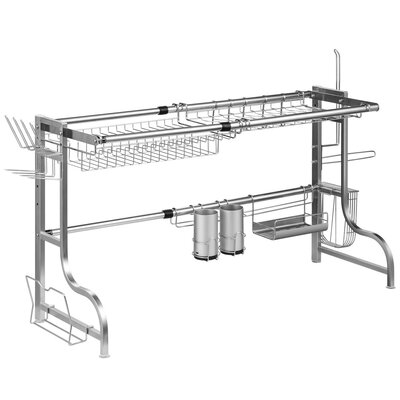 Gymax Over Sink Dish Drying Rack Adjustable Dish Drainer Stainless Steel Shelf - Image 0