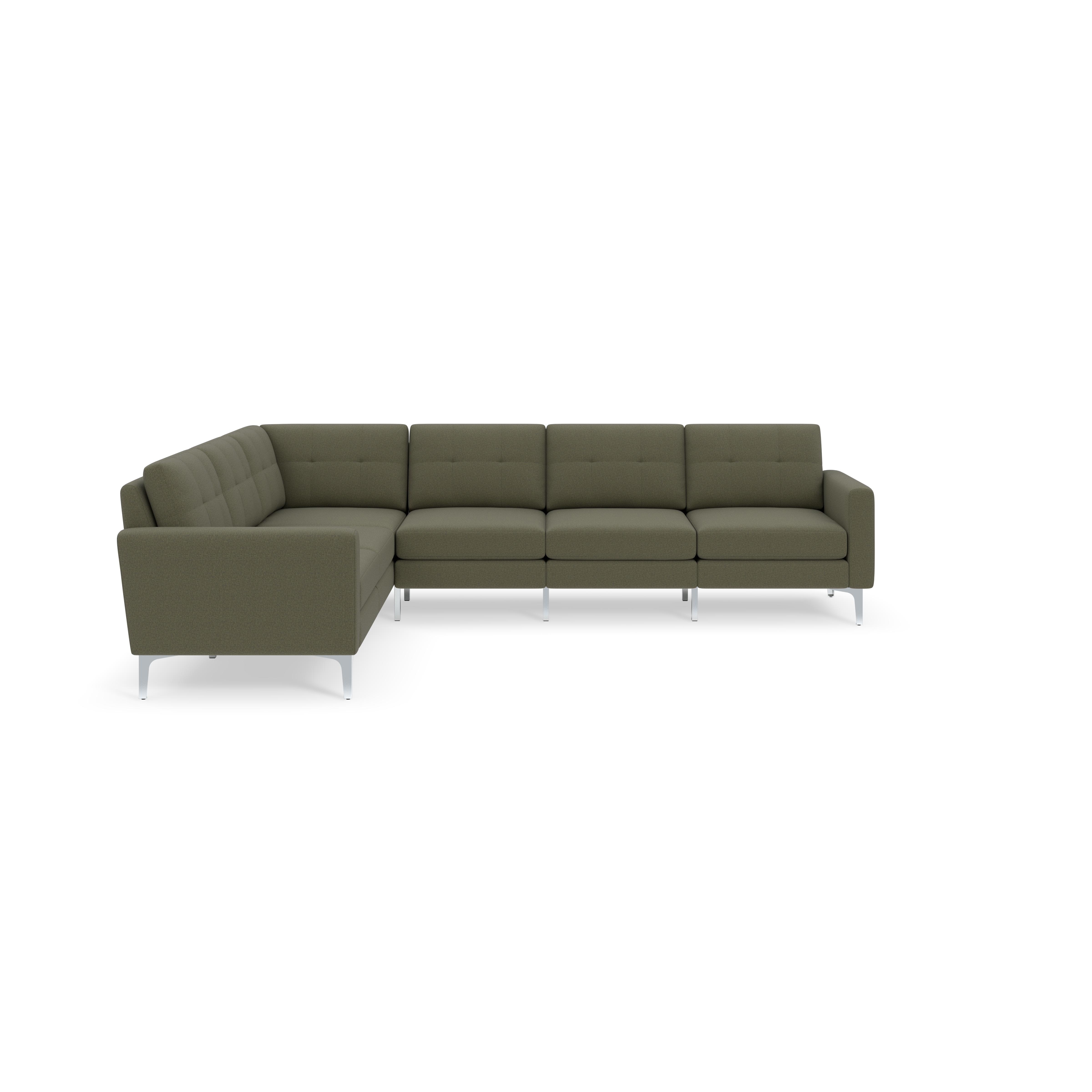 Nomad 6-Seat Corner Sectional - Moss Green - Performance Flatweave / Chrome - Metal / Block - Image 0
