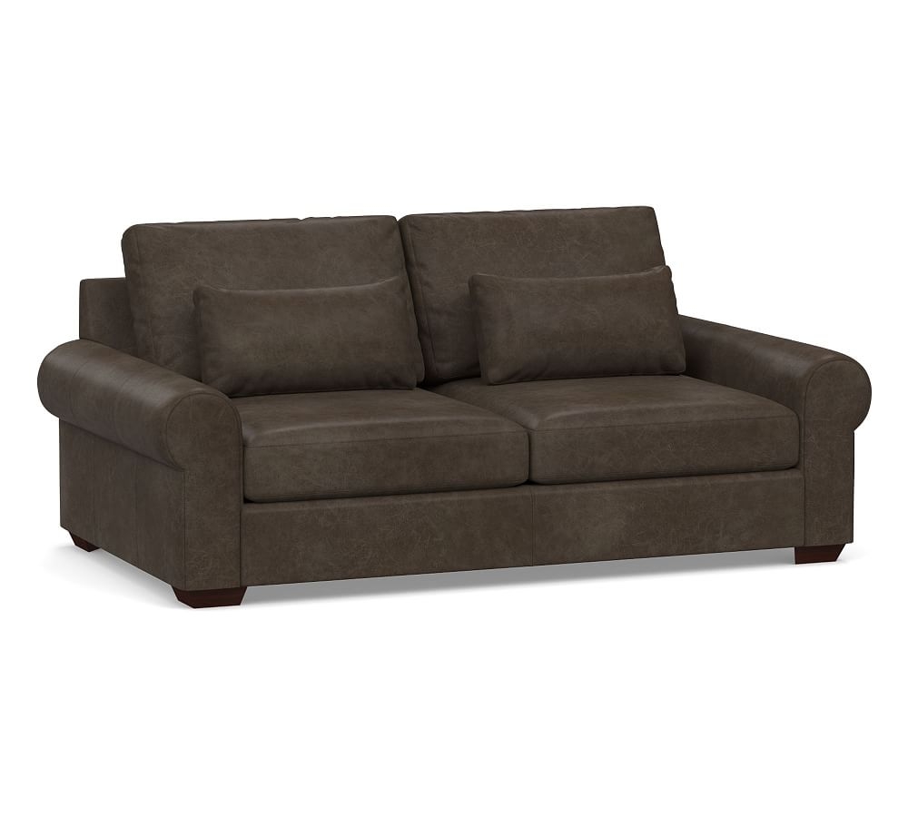 Big Sur Roll Arm Leather Deep Seat Sofa 84", Down Blend Wrapped Cushions, Statesville Wolf Gray - Image 0
