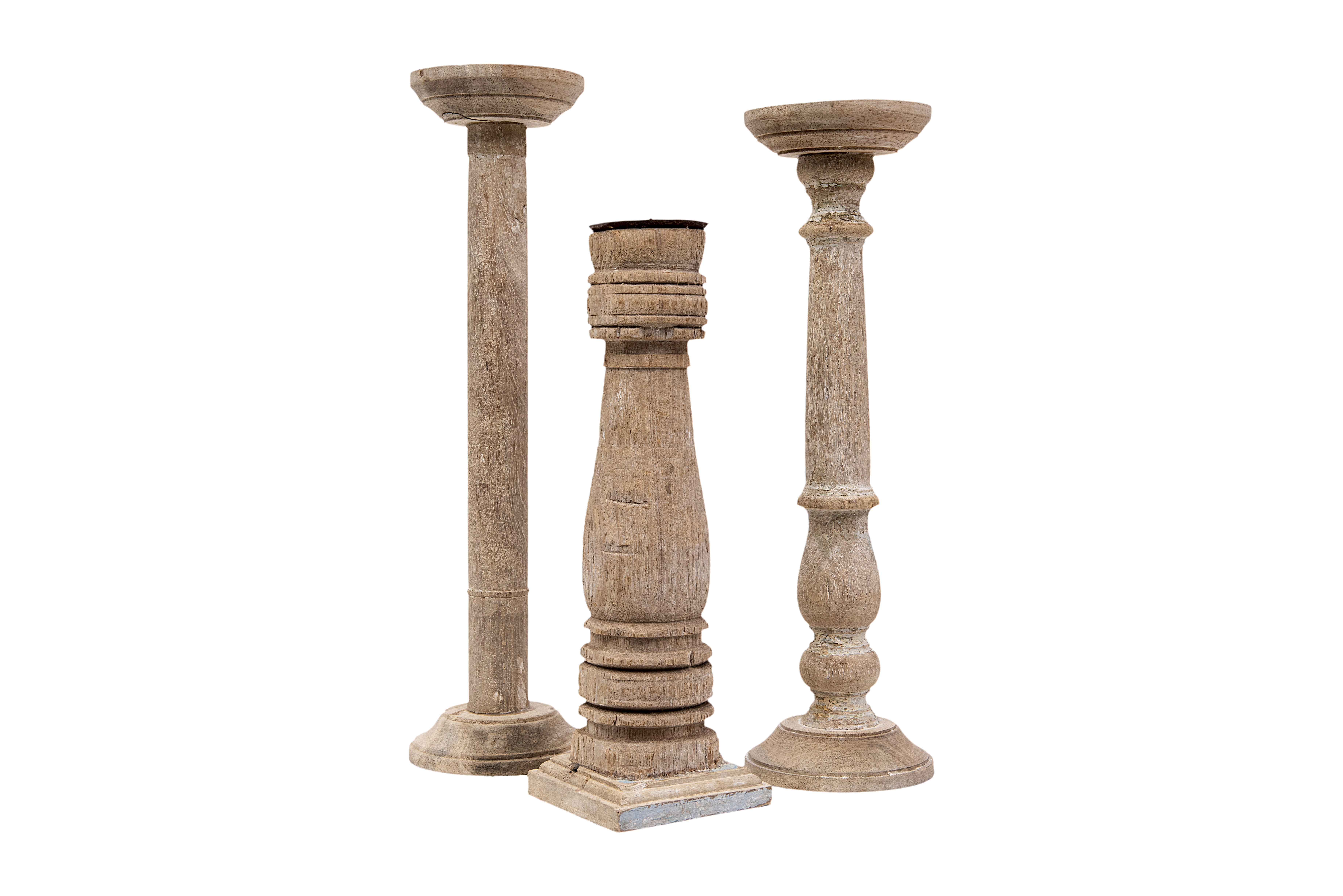 Set of 6 Different Found Wood & Metal Candleholders - Image 1