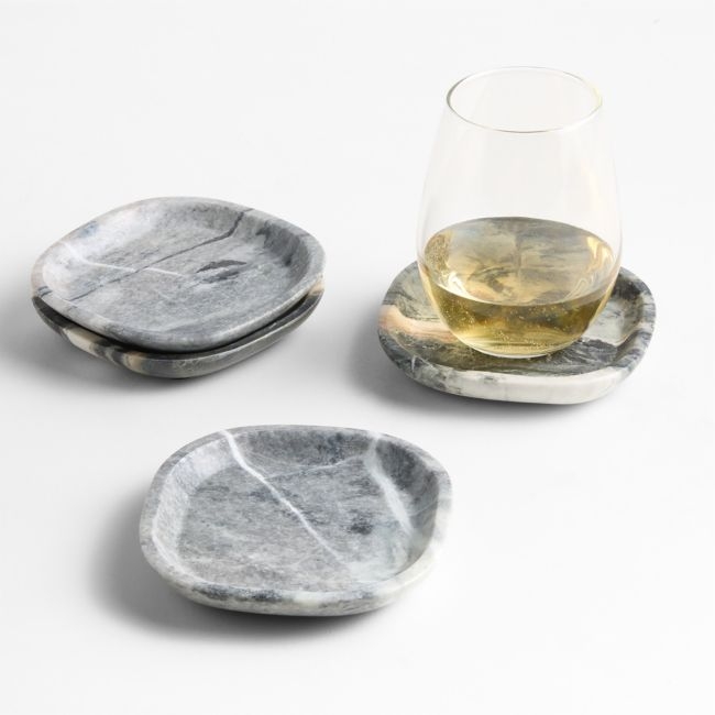 Jade Floral Square Marble Coasters, Set of 4 - Image 0