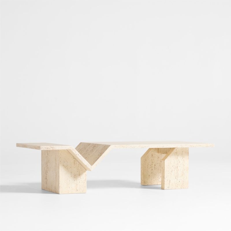 Hollywood Hills Faux Travertine Resin 60" Rectangular Coffee Table with Shelf by Brigette Romanek - Image 1