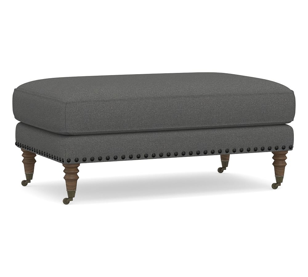 Tallulah Upholstered Ottoman, Polyester Wrapped Cushions, Park Weave Charcoal - Image 0
