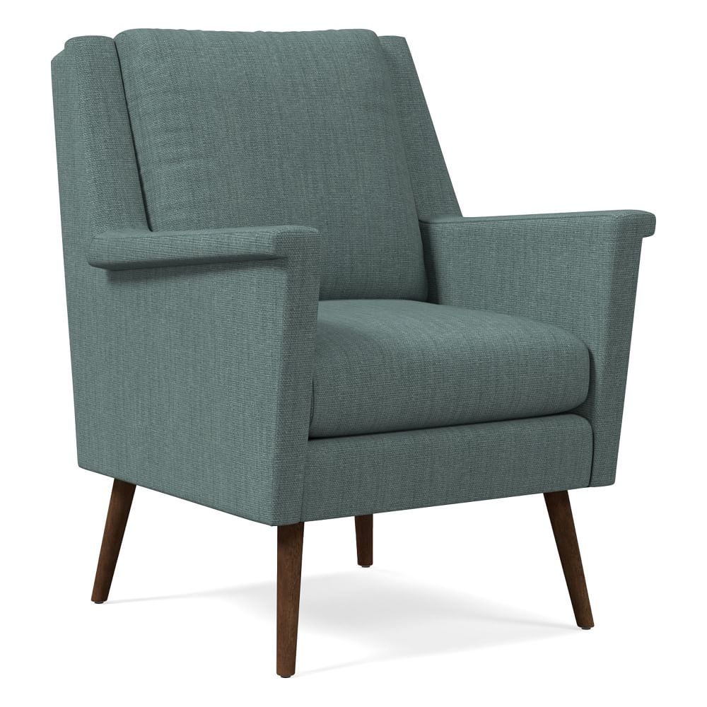 Carlo Midcentury Chair, Poly, Basket Slub, Ocean, Pecan - Image 0