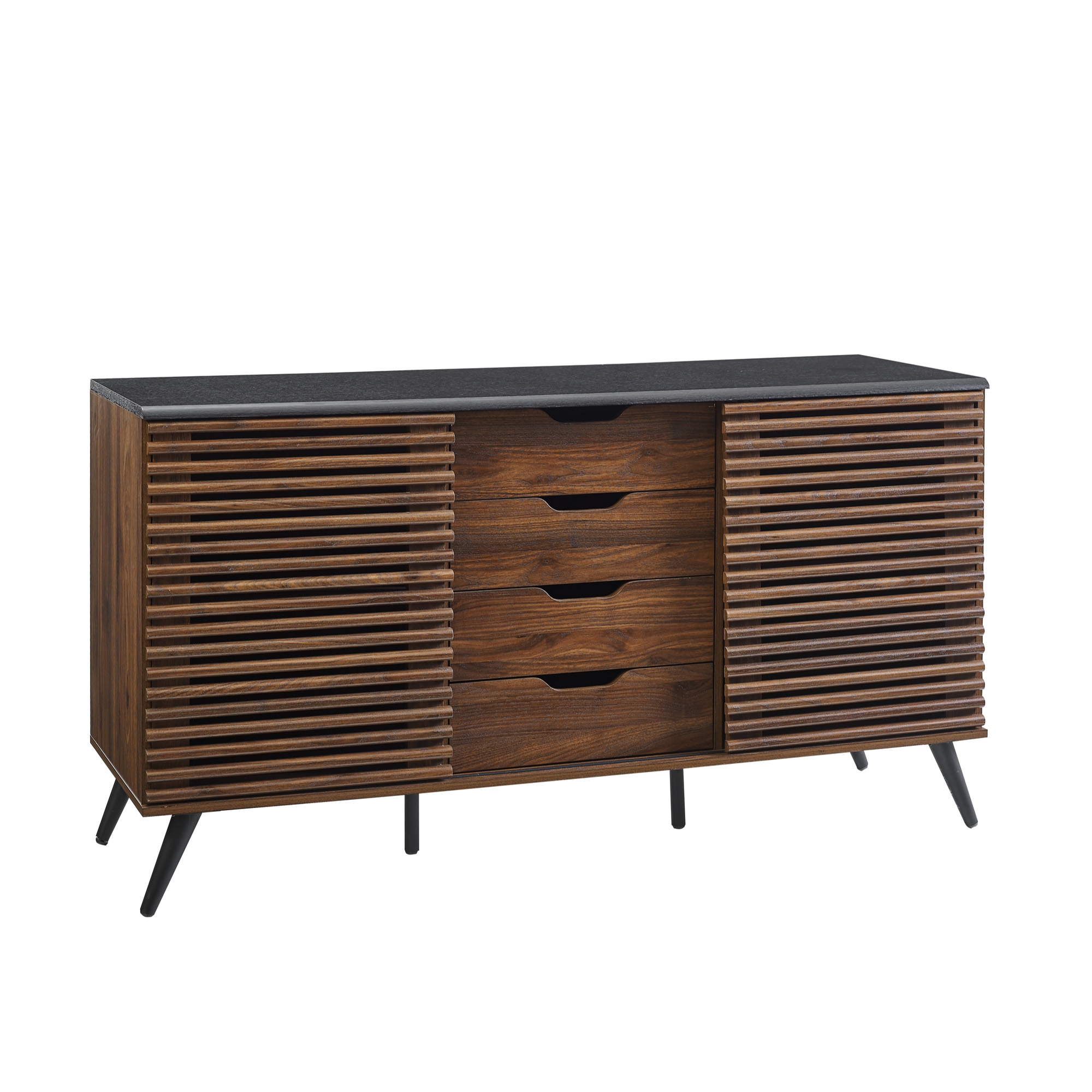 59" Havana Sliding Slat Door 4 Drawer Sideboard - Ebony/Dark Walnut - Image 0