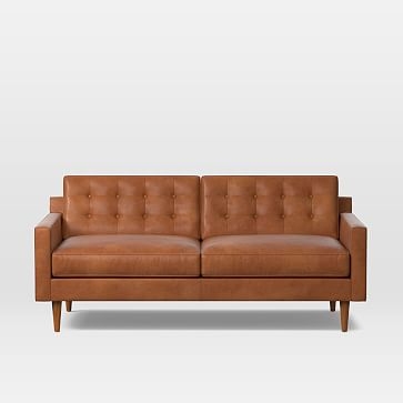 Drake Mid-Century 76" Sofa, Poly, Vegan Leather, Saddle, Pecan - Image 1