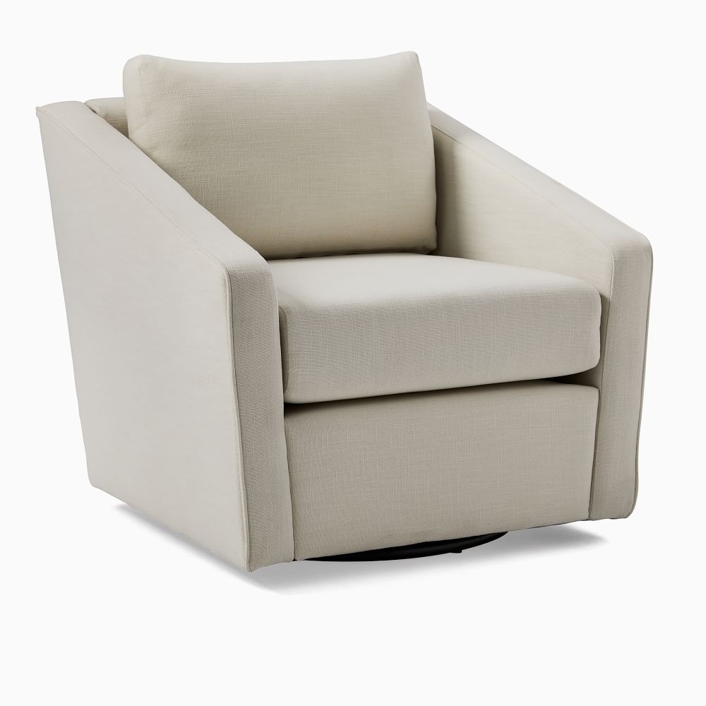 Tessa Swivel Chair, Poly, Performance Washed Canvas, Stone White, Concealed Support - Image 1