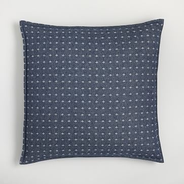 Sashiko Cross Stitch Jacquard Flannel Duvet, Euro Sham, Midnight - Image 0