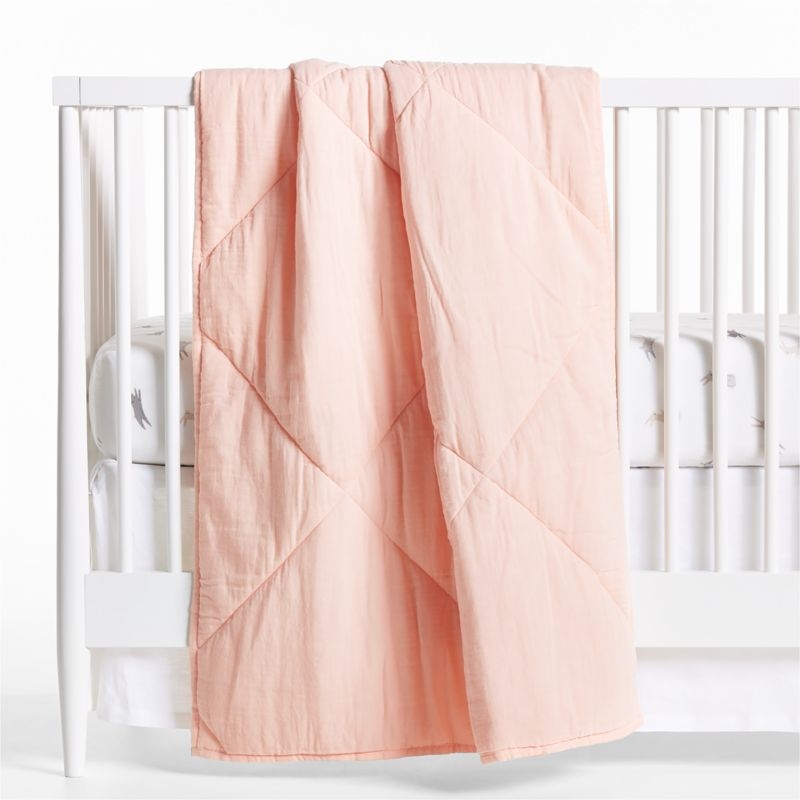 Supersoft Elegant Pink Cotton Gauze Baby Crib Quilt - Image 1