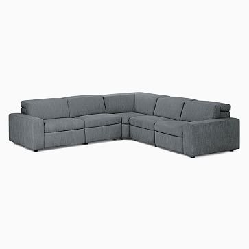 Enzo 114" 5-Piece L-Shaped Reclining Sectional, Two Basic Arms, Performance Coastal Linen, Storm Gray - Image 3