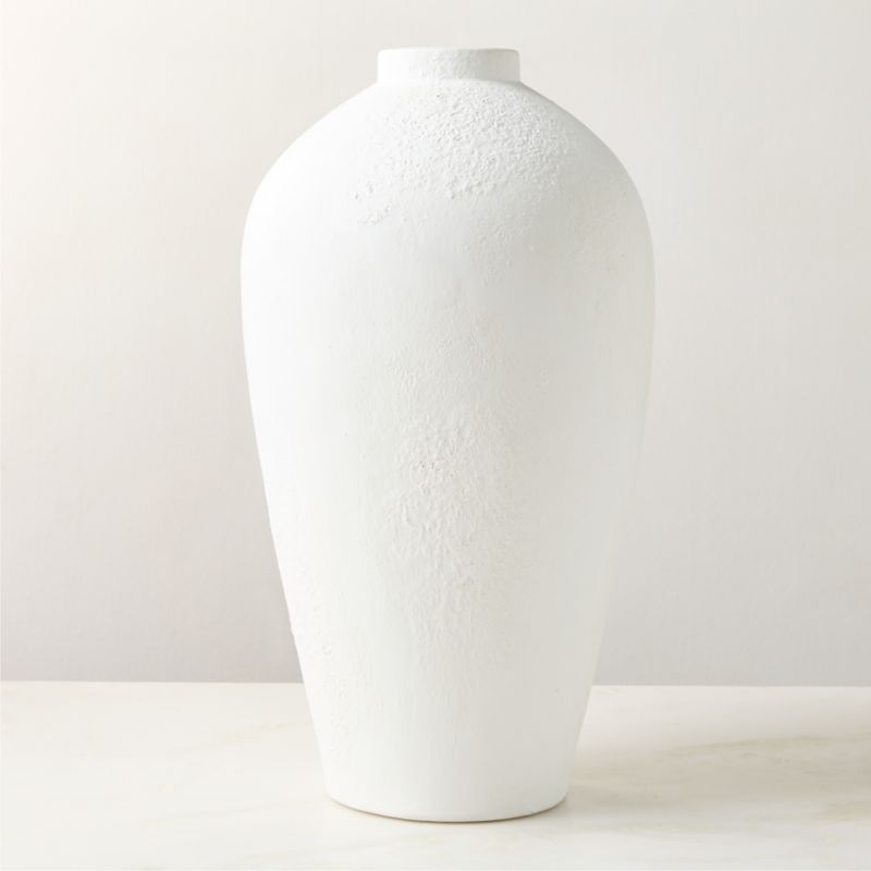 Rile Textured White Terracotta Vase 18" - Image 4