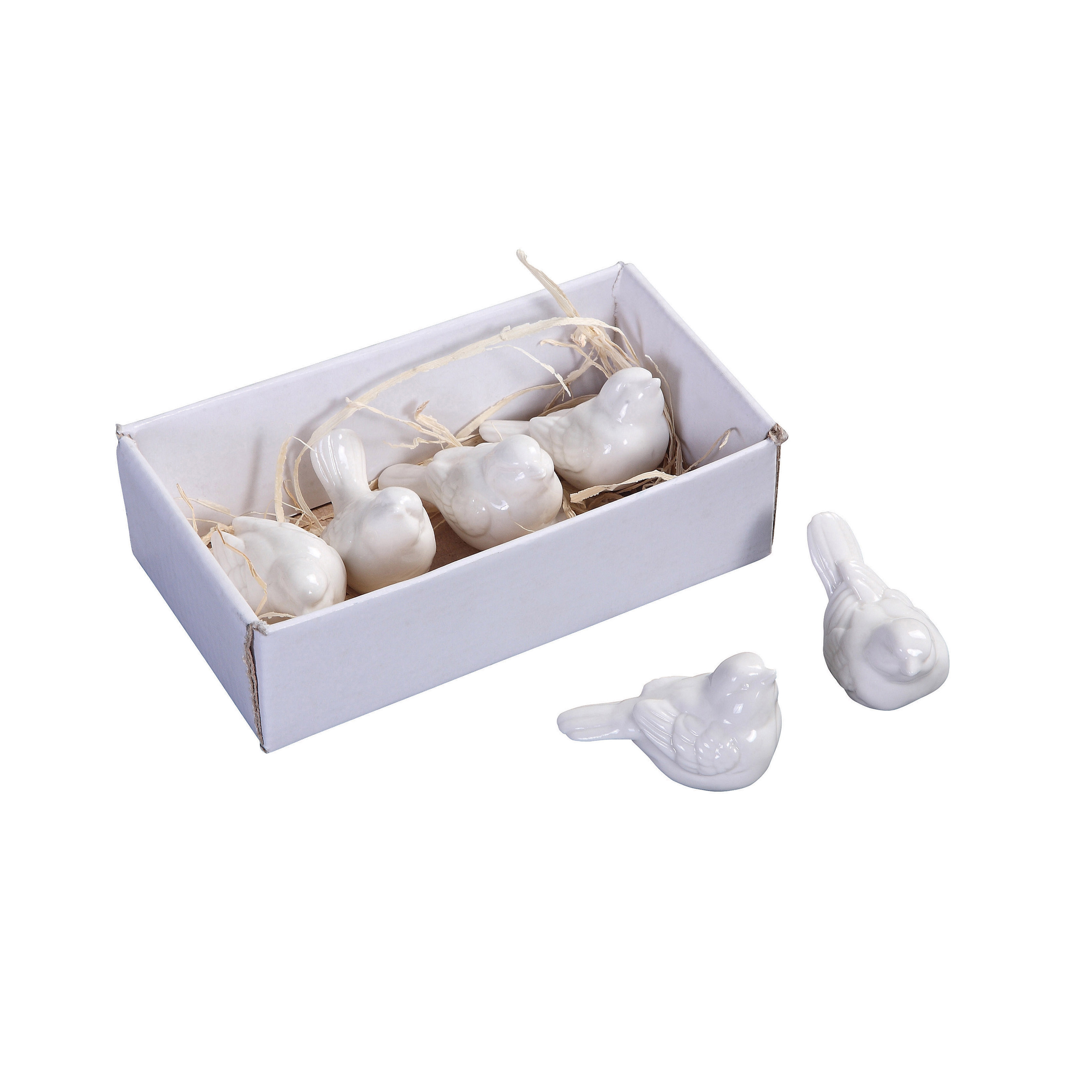 Set of 6 White Ceramic Birds - Image 0