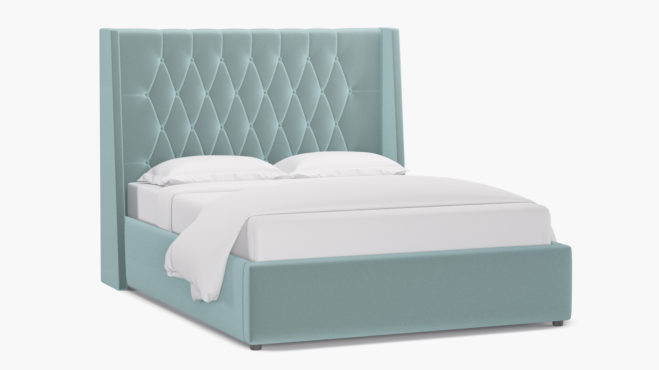 Tufted Wingback Bed, Spa Performance Plush Velvet, Queen - Image 1