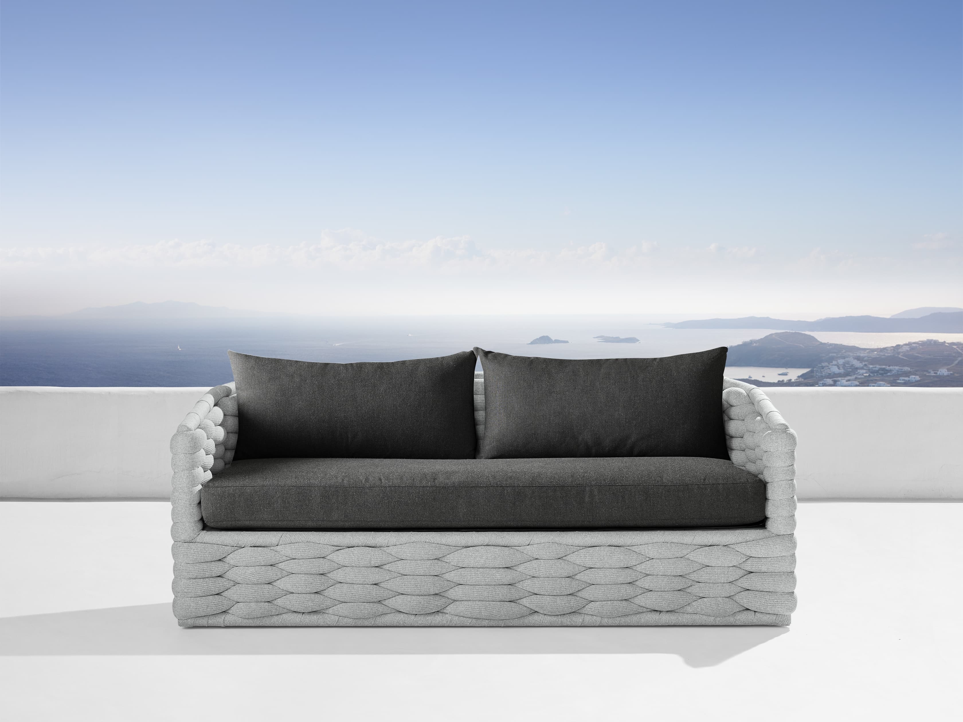 Melbourne Outdoor Sofa in All Weather Wicker 96" Gray  Rosemount Graphite/Margate Tan - Image 0