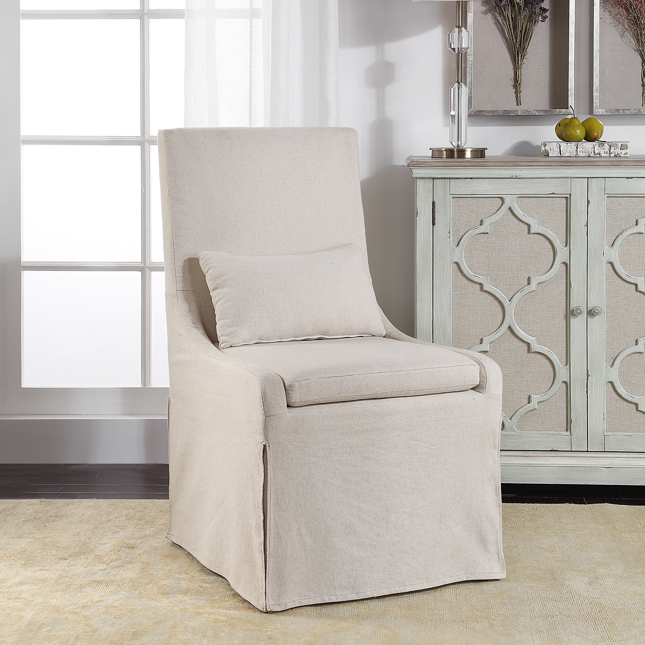 Coley White Linen Armless Chair - Image 2