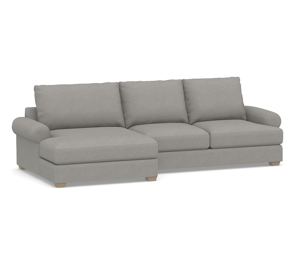 Canyon Roll Arm Upholstered Right Arm Loveseat with Double Wide Chaise SCT, Down Blend Wrapped Cushions, Performance Heathered Basketweave Platinum - Image 0