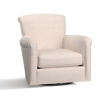 Irving Roll Arm Upholstered Swivel Glider, Polyester Wrapped Cushions, Performance Heathered Basketweave Alabaster White - Image 2
