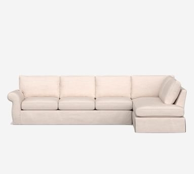Pearce Roll Arm Slipcovered Left Loveseat Return Bumper Sectional, Down Blend Wrapped Cushions, Performance Slub Cotton White - Image 1