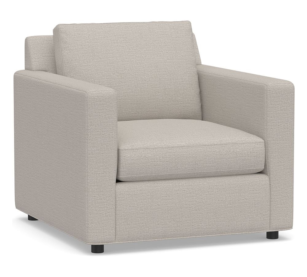 Sanford Square Arm Upholstered Armchair, Polyester Wrapped Cushions, Chunky Basketweave Stone - Image 0