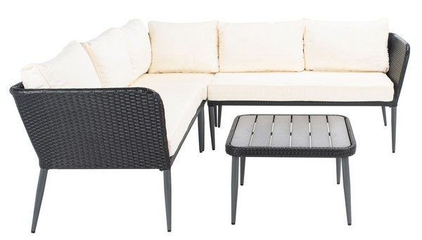 Indoor-Outdoor Serson 4 Pc Sofa Set - Black/Beige - Safavieh - Image 0
