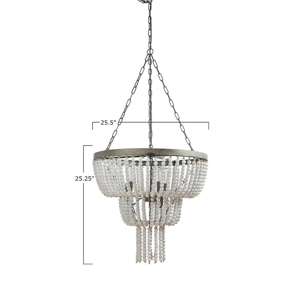 Metal Pendant Light with White Wood Beads - Image 1