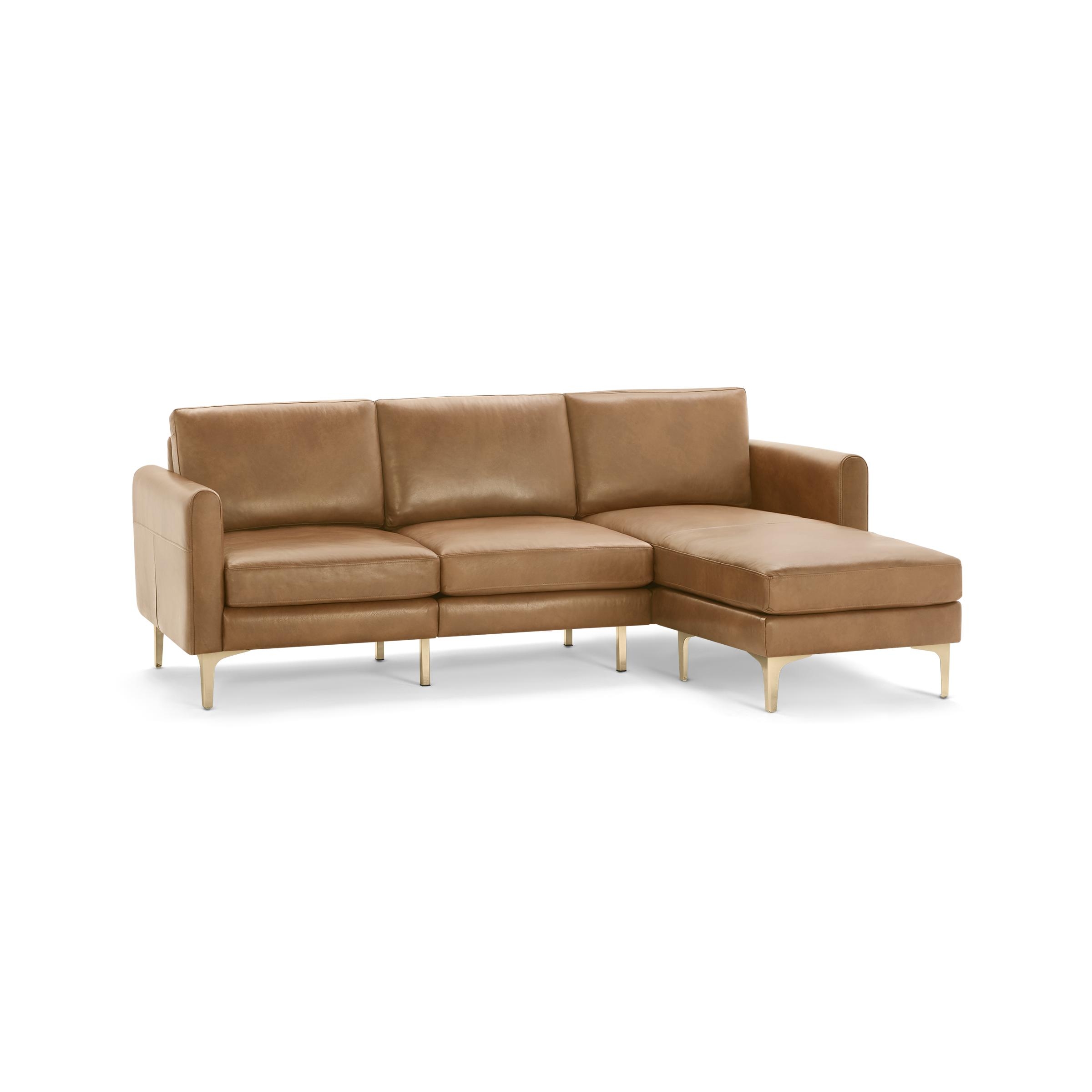 Nomad Leather Sectional in Camel, Brass Legs - Image 0