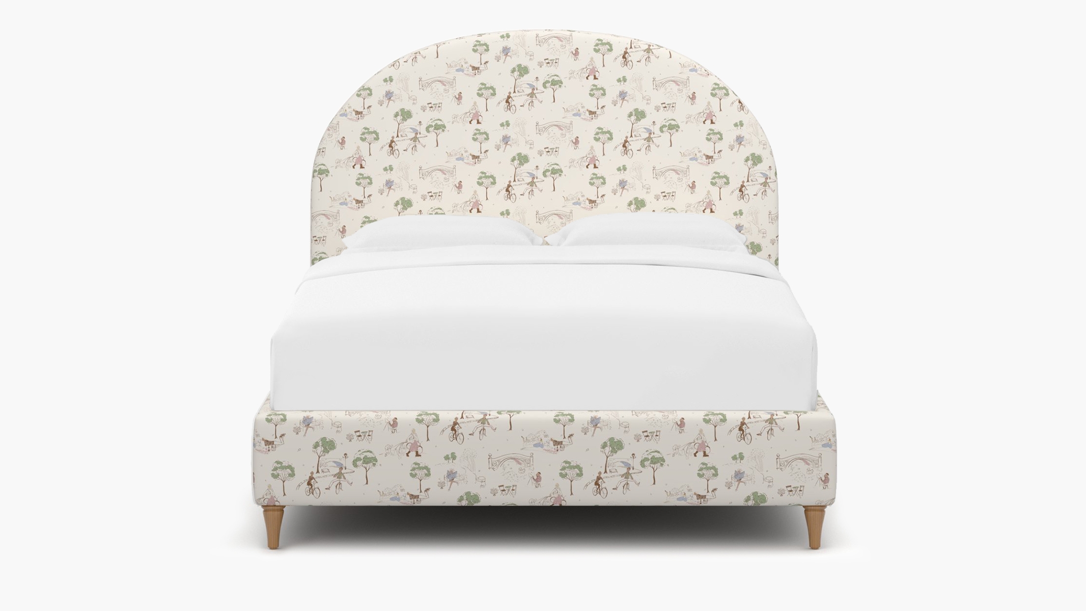 Demilune Bed, Multi Central Park Toile, Natural Decorative Tapered Leg, Full - Image 0