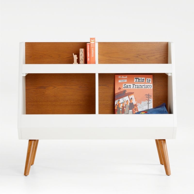 Walnut Wood and White Mid-Century 4-Cube Cubby Bookcase - Image 5