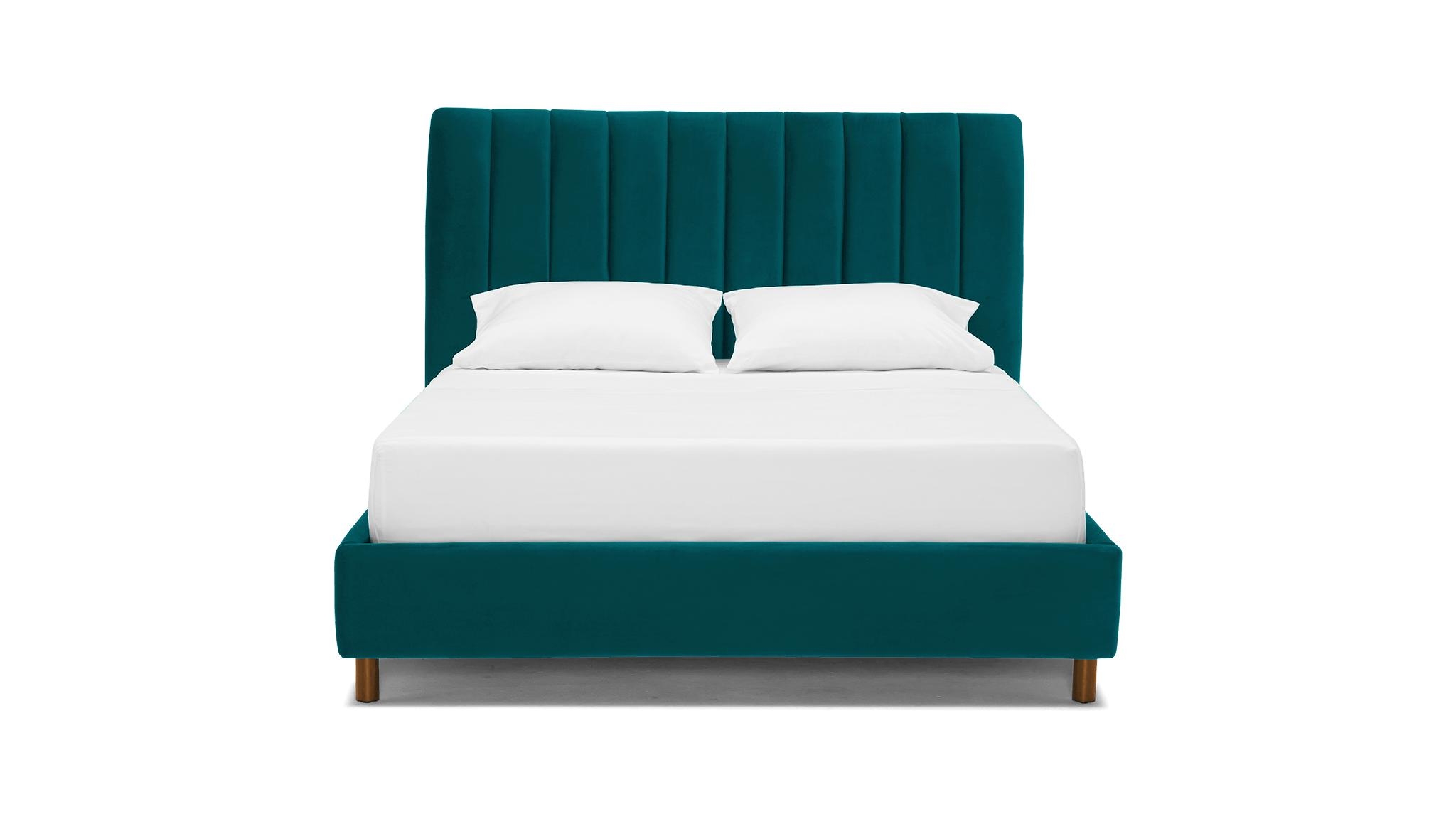 Blue Lotta Mid Century Modern Bed - Lucky Turquoise - Mocha - Queen - Image 0