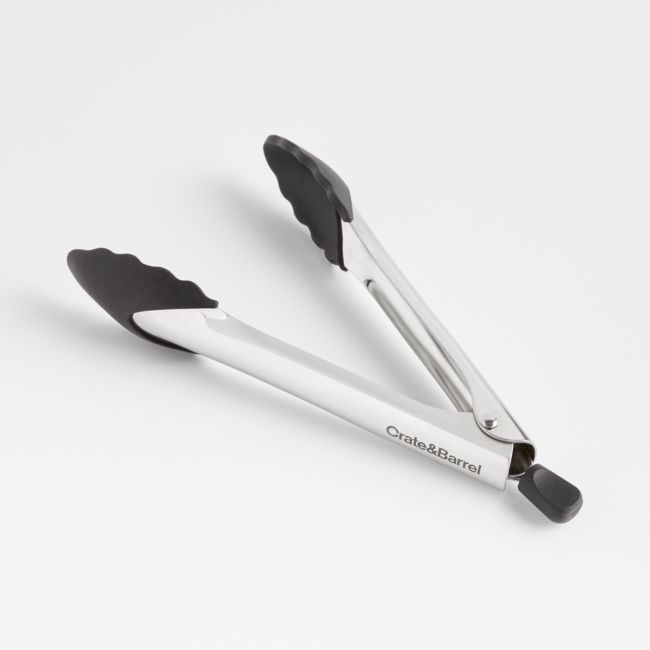Crate & Barrel Black Soft-Touch Tongs 9" - Image 0