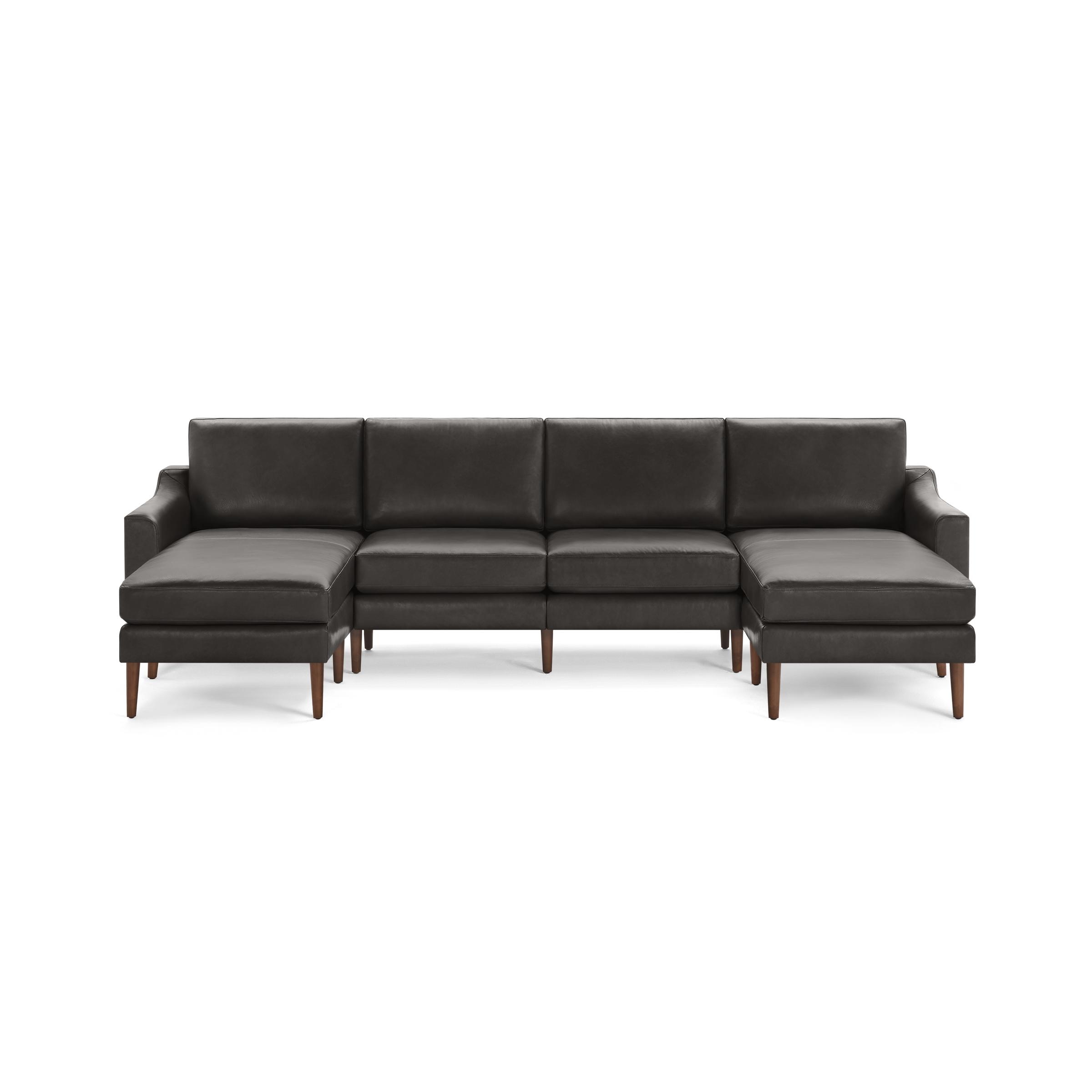 Nomad Leather Double Chaise Sectional - Slate - Top Grain Leather / Walnut - Wood / Slope - Image 0