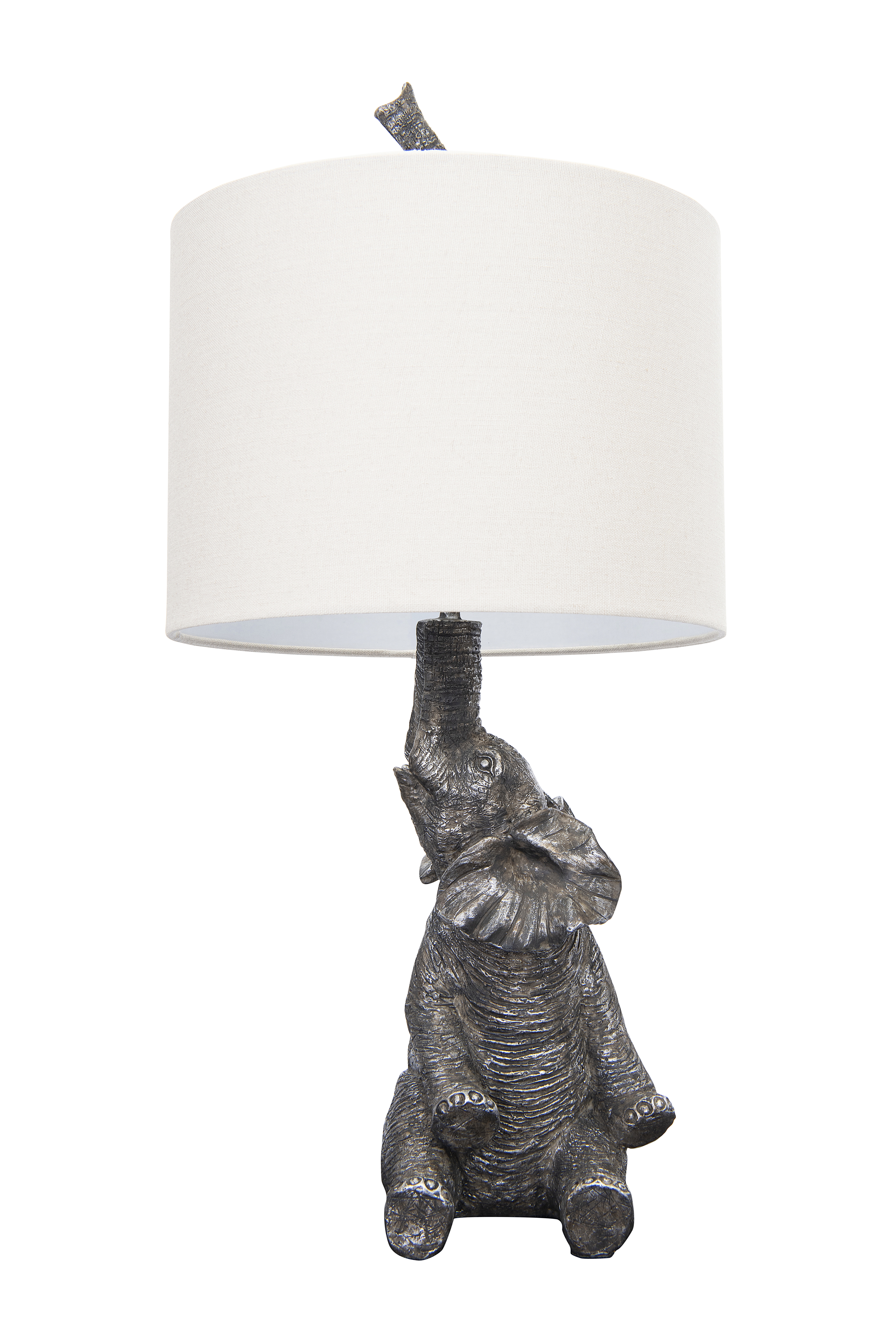 Resin Elephant Shaped Table Lamp with Linen Shade - Image 0