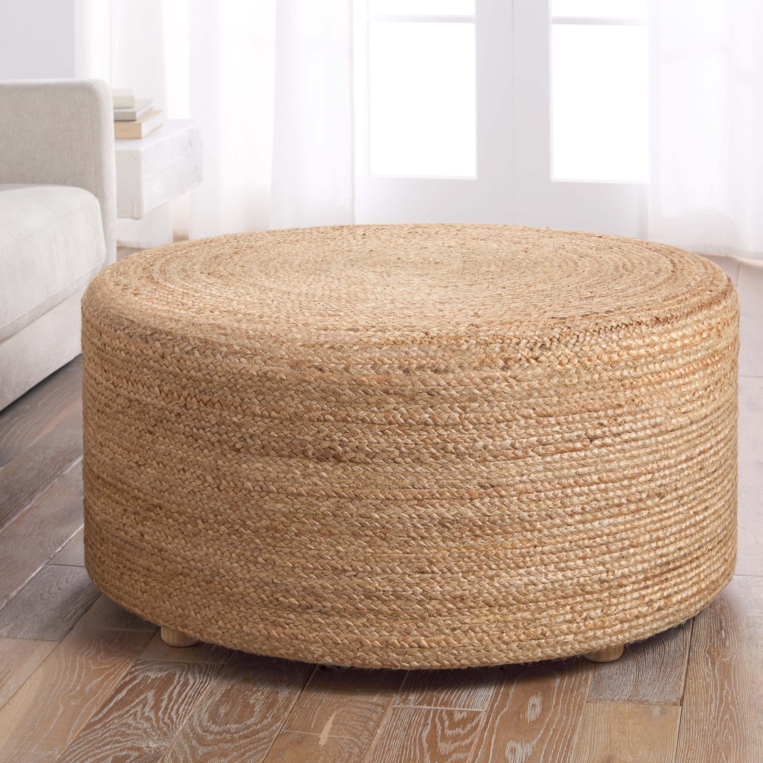 Barnum SBT02 Handmade Solid Natural Round Pouf (36"x36"x18") - Image 2