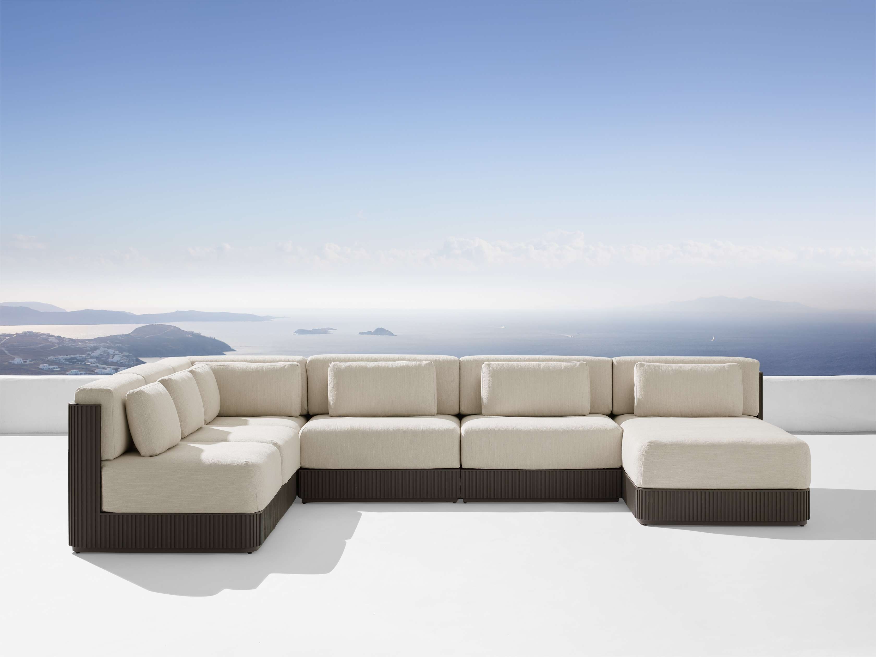 Beaumont Outdoor Six-Piece Sectional with Chaise Aluminum in Natural  Twilly Pearl/Right - Image 0