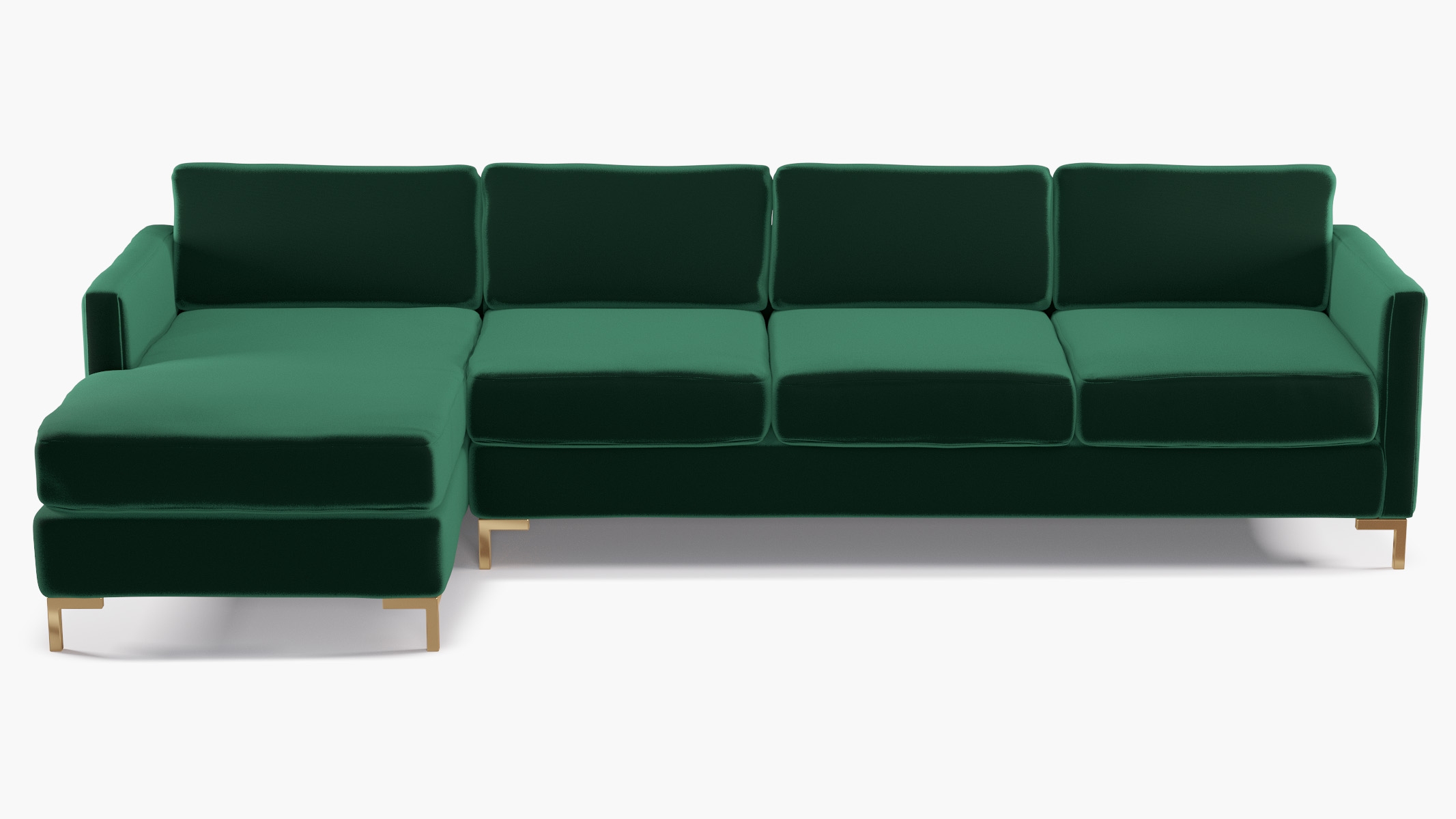 Modern Sectional, Left Facing, Spruce Performance Plush Velvet, Brass L Leg - Image 0