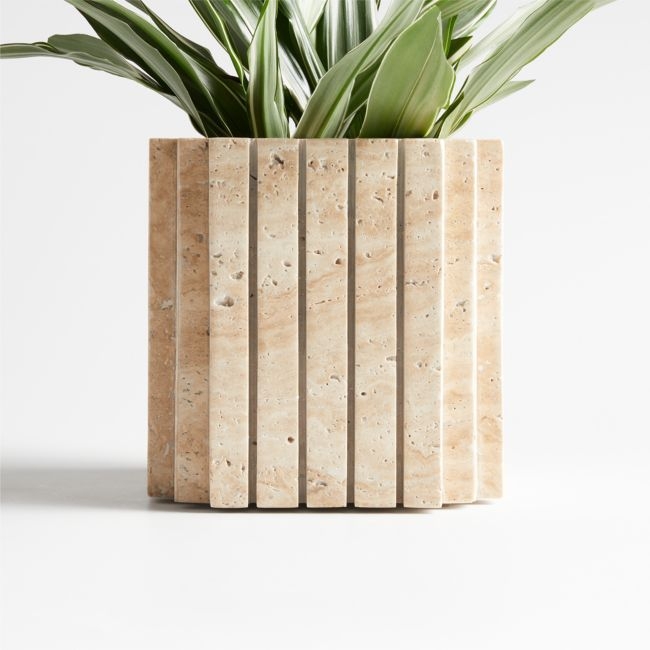 Canali Small Travertine Square Planter by Athena Calderone - Image 0