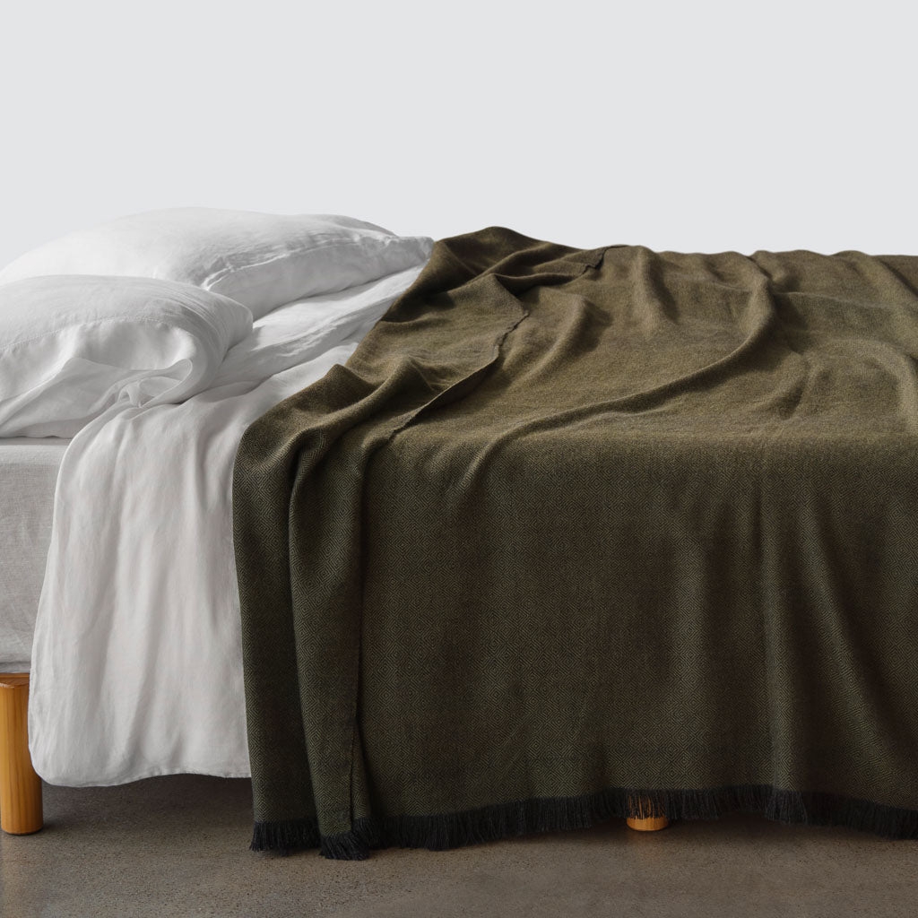 The Citizenry La Calle Alpaca Bed Blanket | Olive - Image 0