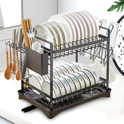 Dish Drying Rack Two Tier Stainless Steel Dish Rack With Utensil Holders And Dish Drainer For Kitchen Organizer Counter - Image 0