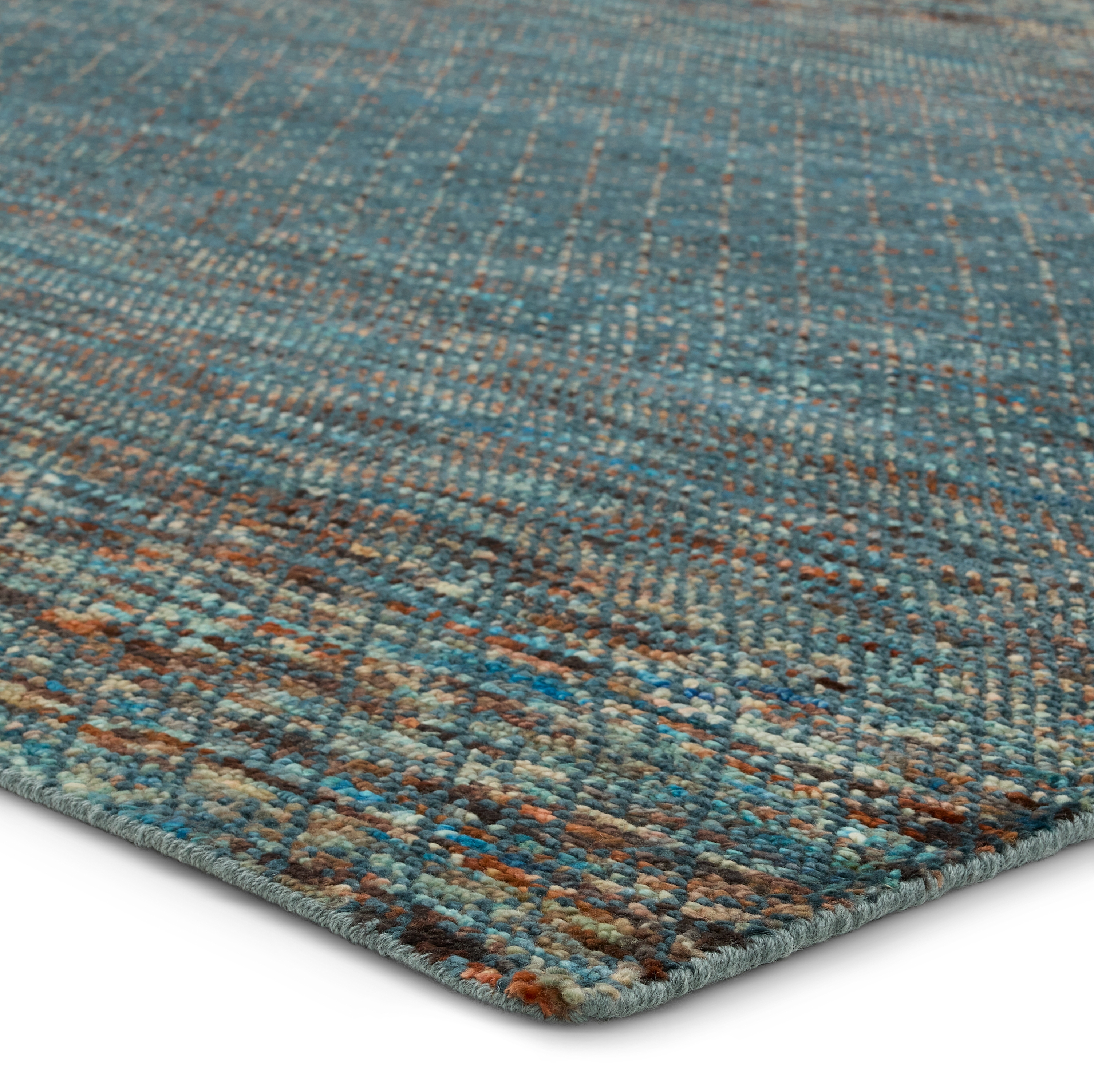 Aissa HRM01 Handknotted Solid Blue and Multicolor Area Rug (6'x9') - Image 1