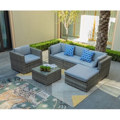 6 Piece Outdoor Rattan Sectional Seating Group With Cushions - Image 0
