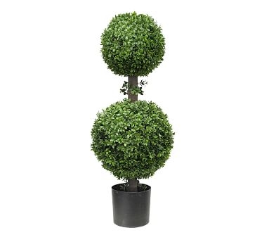 Faux Boxwood Double Ball Topiary Tree, 34", Green - Image 0