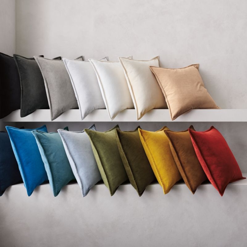 Deep Sea 20" Washed Organic Cotton Velvet Pillow with Down-Alternative Insert - Image 1