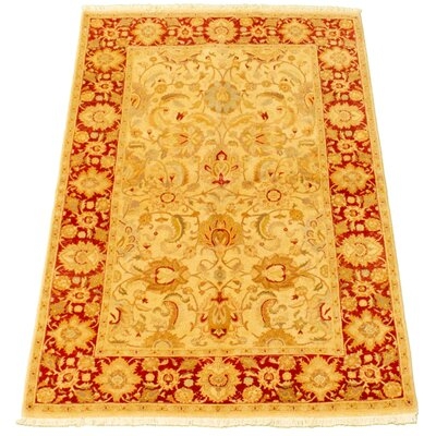 One-of-a-Kind Hand-Knotted New Age Pako Persian 18/20 Gold/Red 4' x 6'3" Wool Area Rug - Image 0