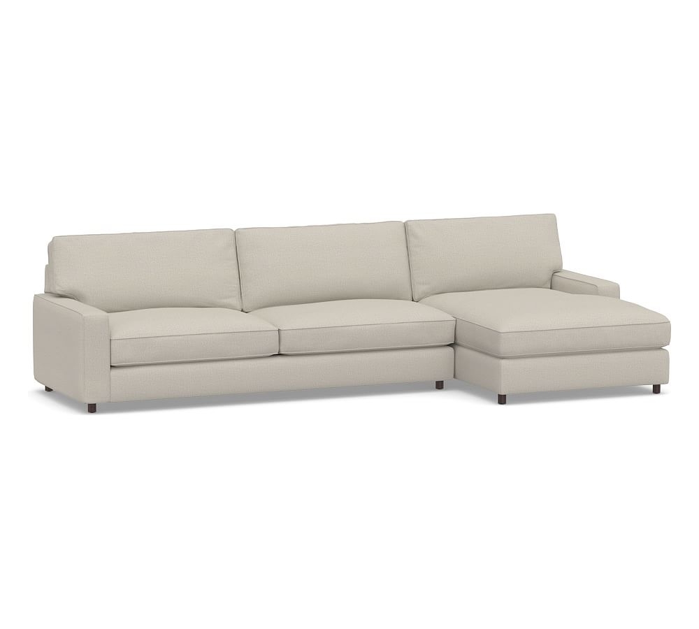 PB Comfort Square Arm Upholstered Left Arm Sofa with Wide Chaise Sectional, Box Edge, Memory Foam Cushions, Performance Heathered Tweed Pebble - Image 0