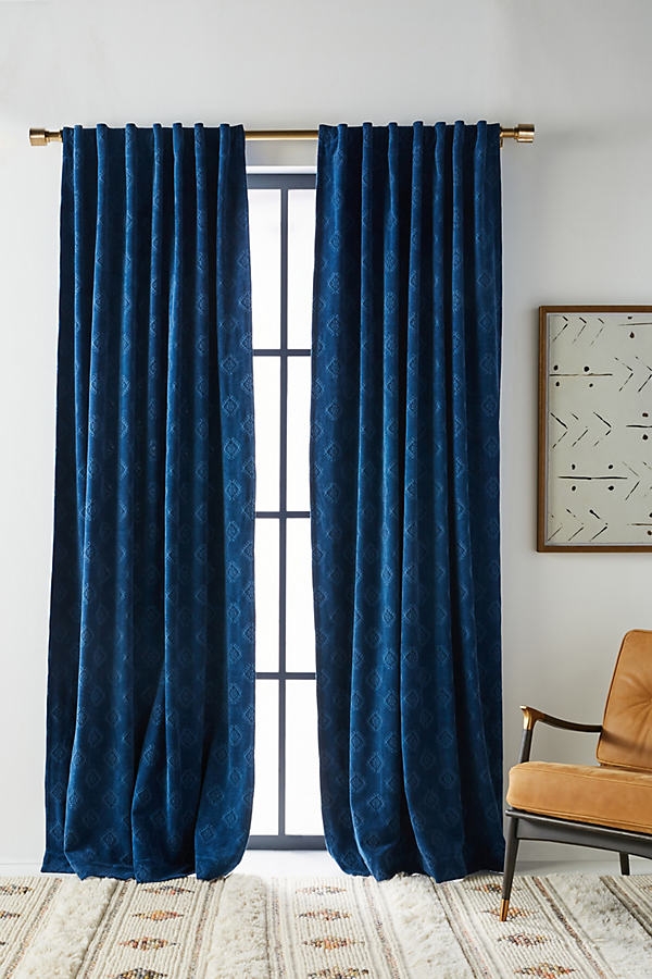 Jacquard Chenille Curtain By Anthropologie in Blue Size 50X84 - Image 0