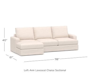 Canyon Square Arm Slipcovered Left Arm Loveseat with Chaise Sectional, Down Blend Wrapped Cushions, Performance Heathered Basketweave Dove - Image 5