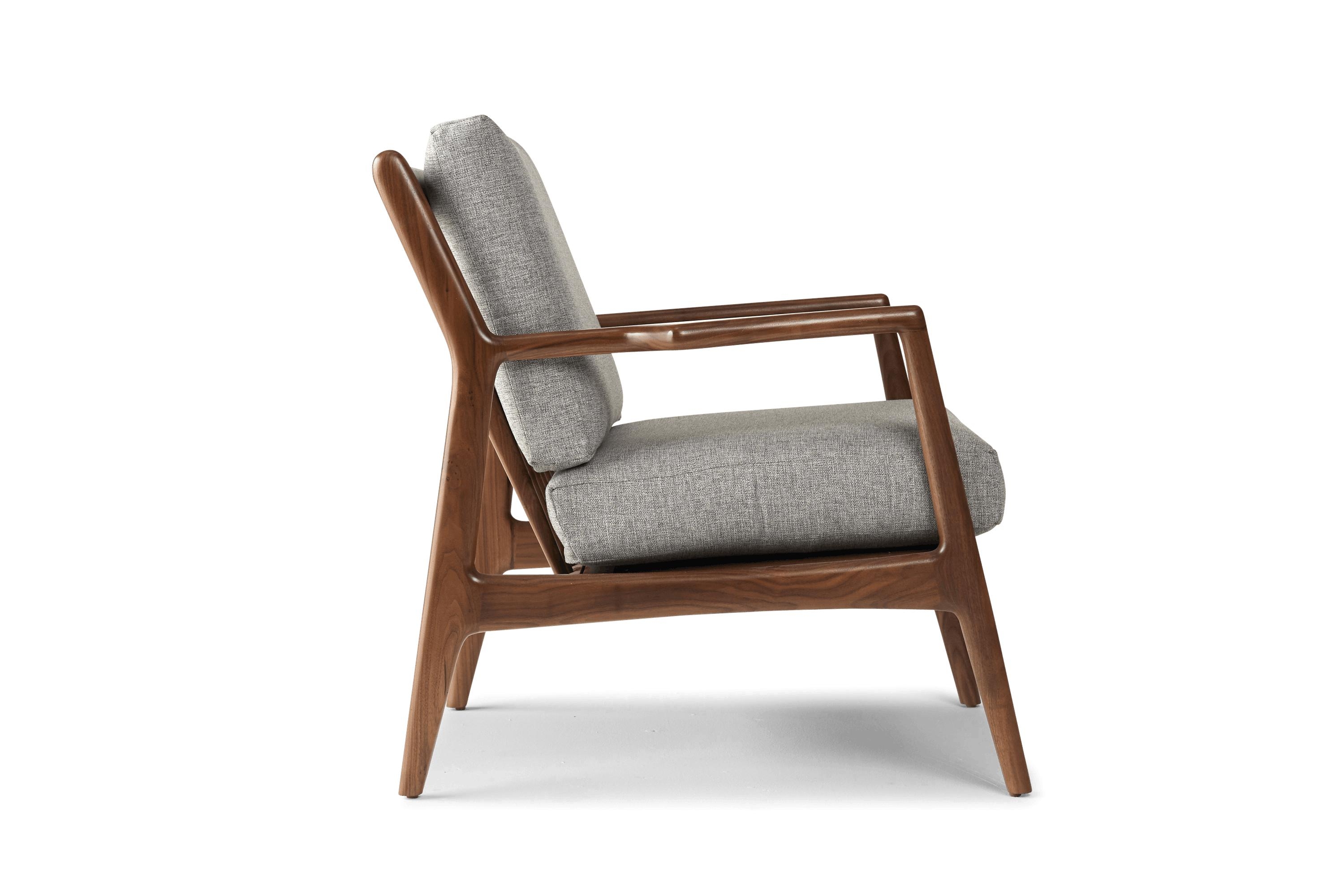 Gray Collins Mid Century Modern Chair - Taylor Felt Grey - Walnut - Image 2